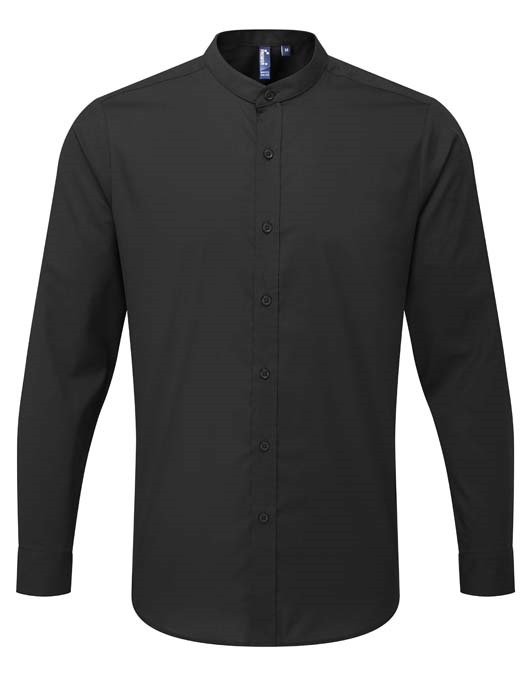 Banded collar grandad long sleeve shirt